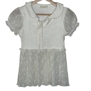 Frankee & Skylarr White Lace Babydoll Top Peter Pan Collar Puff Sleeve XS‎